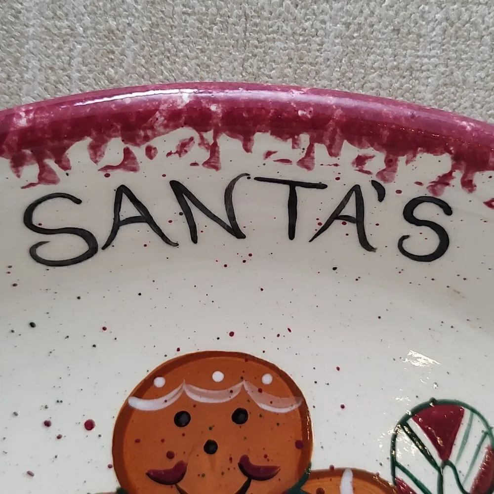 Vintage Santa's Cookies Plate Gingerbread Man Oval Scalloped Dish 1990's